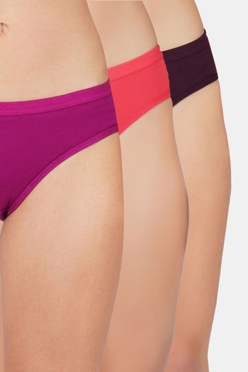 Buy Bleeding Heart Medium Rise Full Coverage Bikini Panty (Pack of 3) - Multicolor